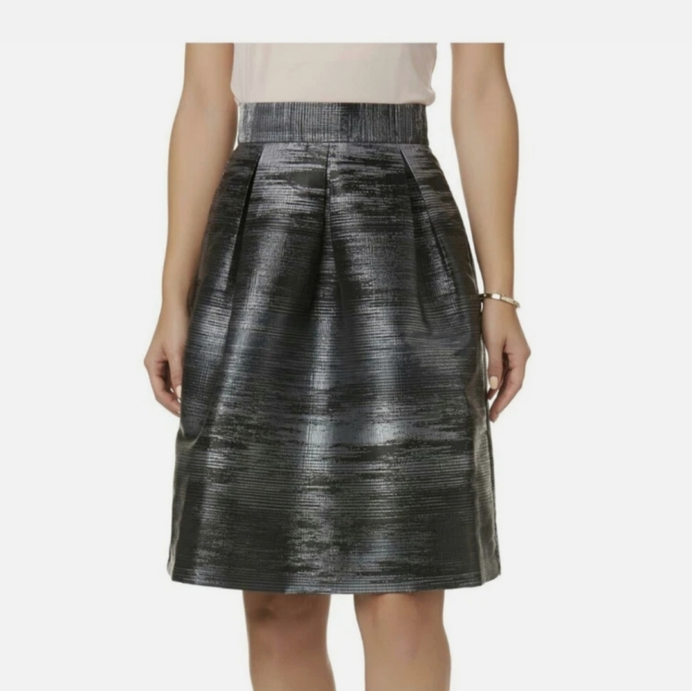 Jacquard Metallic Shimmer Skirt W/Inverted Pleats & Flattering A-Line